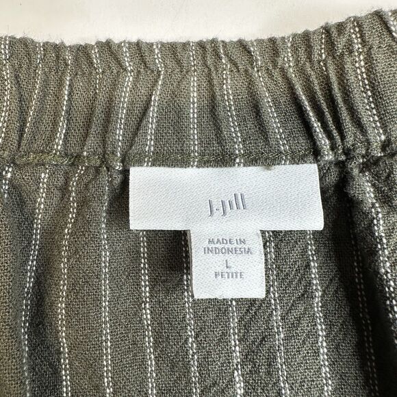 J Jill Ruffle Pencil Skirt Womens Large Petite Green Stripe Linen Blend Side Zip - Picture 6 of 9